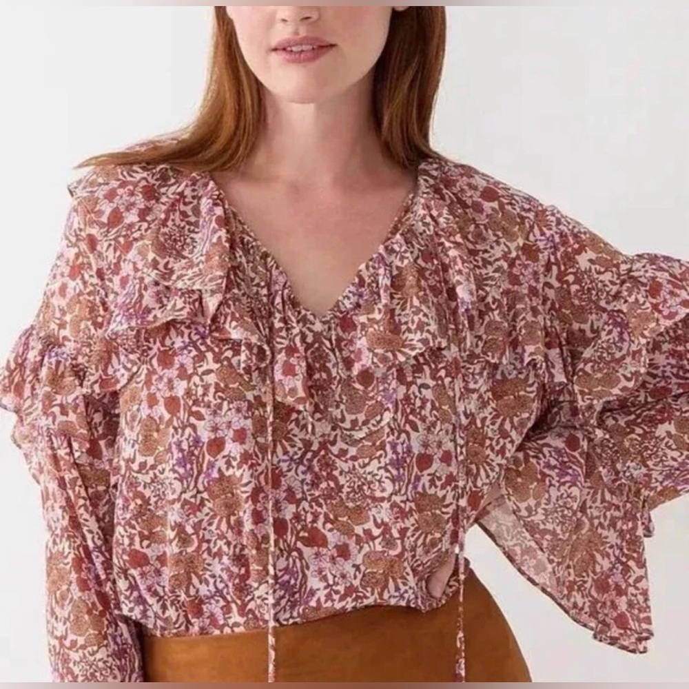 J.Crew Ruffle Crinkle Chiffon Top - Fête Flora
